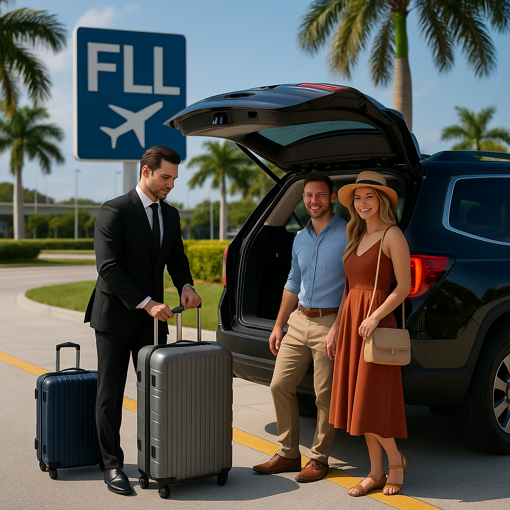 Private chauffeur helping travelers with luggage at FLL airport)